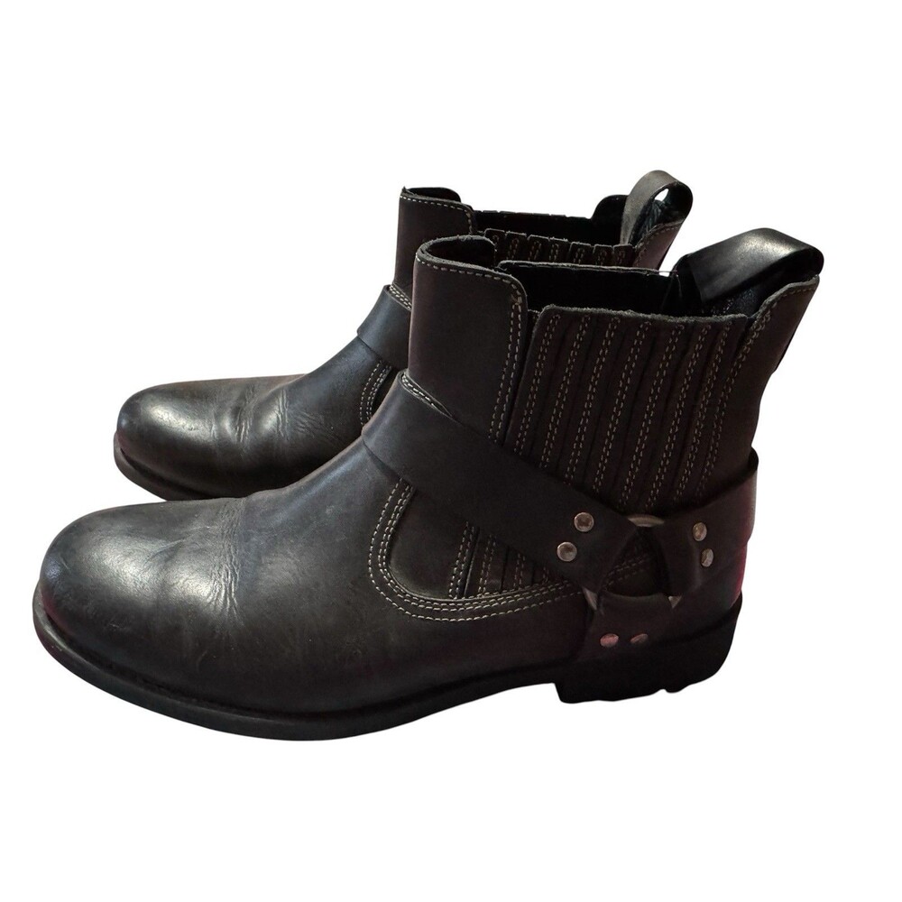 Bostonian Men's Black Leather Slip-On Moto Boots Size 10.5 Western Chelsea Shoes